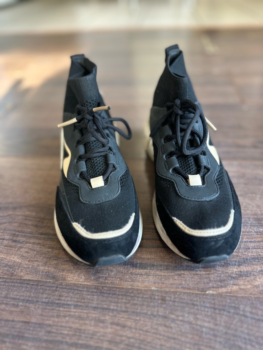 ZARA Women’s  Black and Cream High-Top Sock Sneakers Size 36